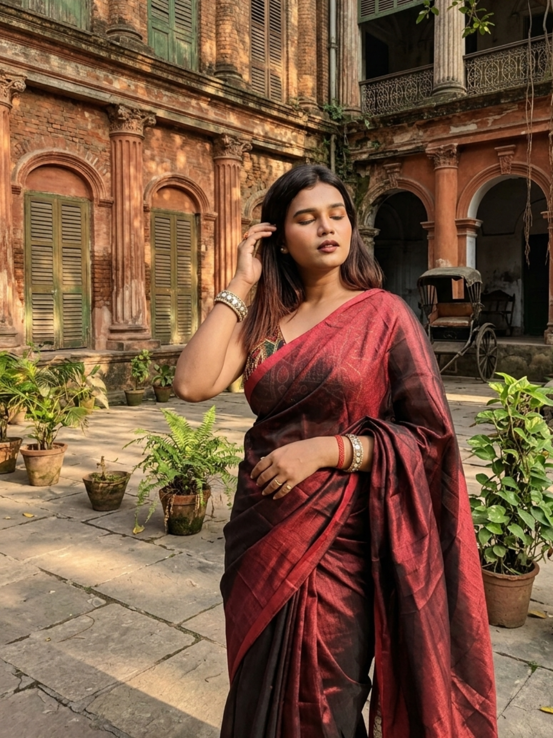 Aakar Wine Red Handloom Tissue Saree for Women | Lightweight Shimmer Partywear Saree with Unstitched Blouse Piece | Elegant Festive Wedding Saree