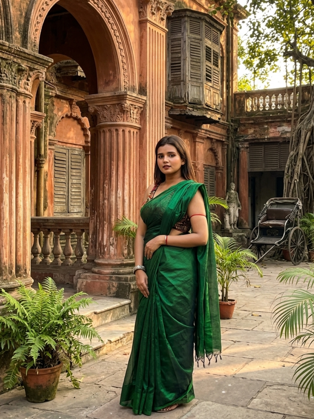 Aakar Hara Noor | Bottle Green Handloom Tissue Saree