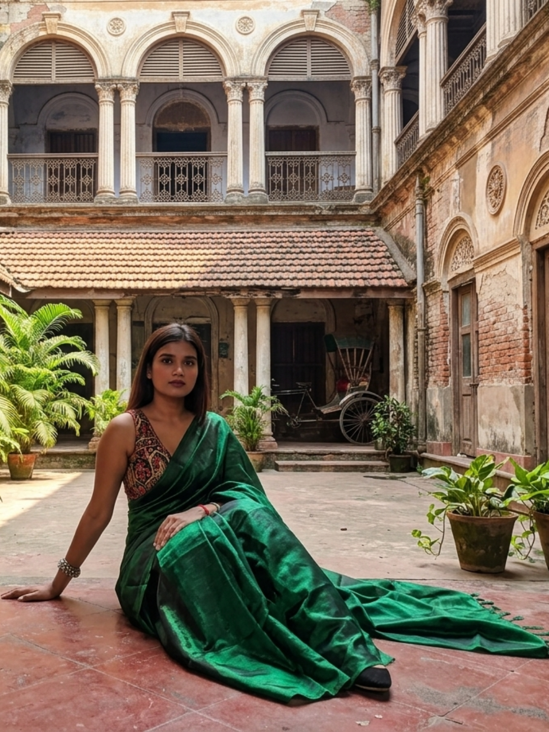 Aakar Hara Noor | Bottle Green Handloom Tissue Saree