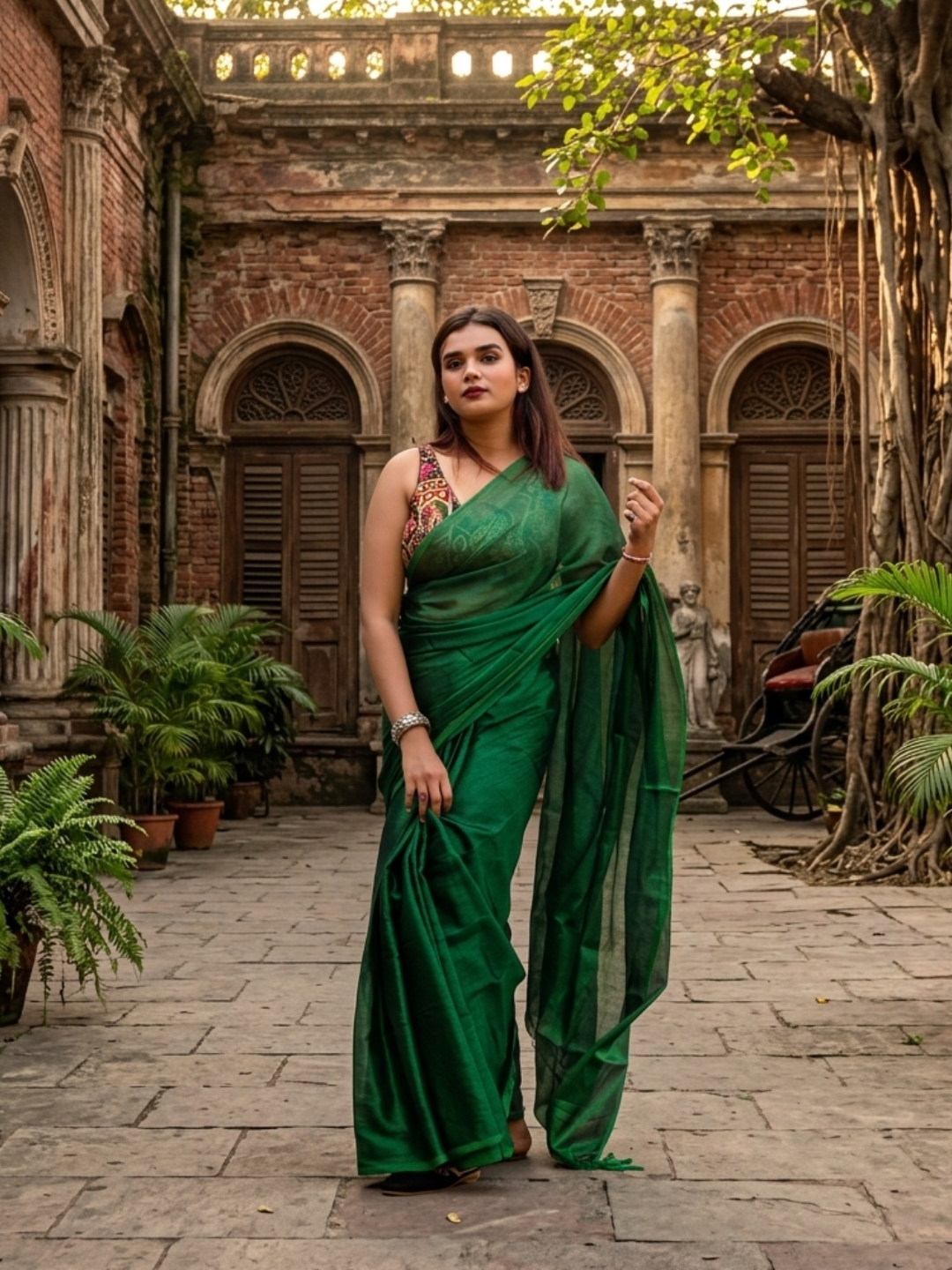 Aakar Hara Noor | Bottle Green Handloom Tissue Saree