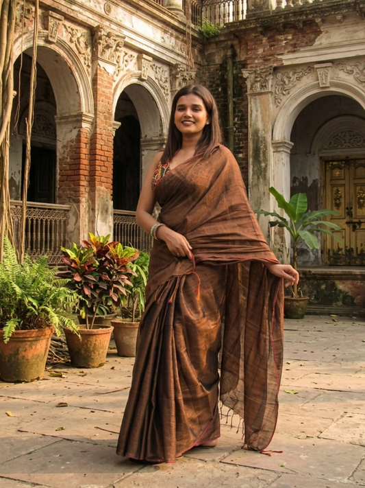 Aakar Copper Blossom | Copper Handloom Tissue Saree