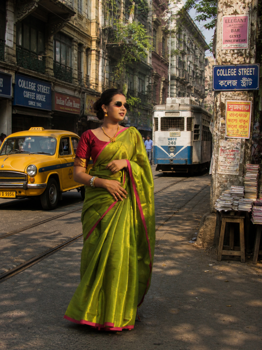 Aakar Virana | Green Handloom Tissue Saree