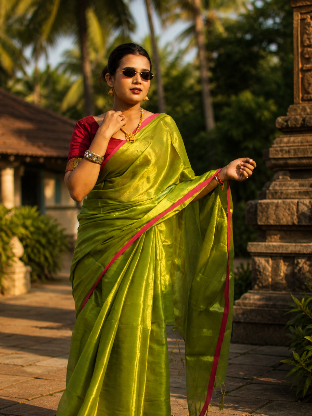 Aakar Virana | Green Handloom Tissue Saree