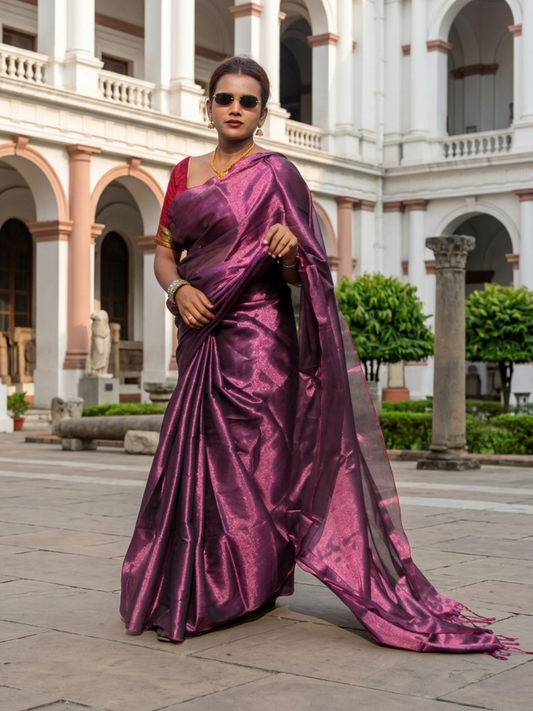 Aakar Purple Dusk | Purple Handloom Tissue Saree