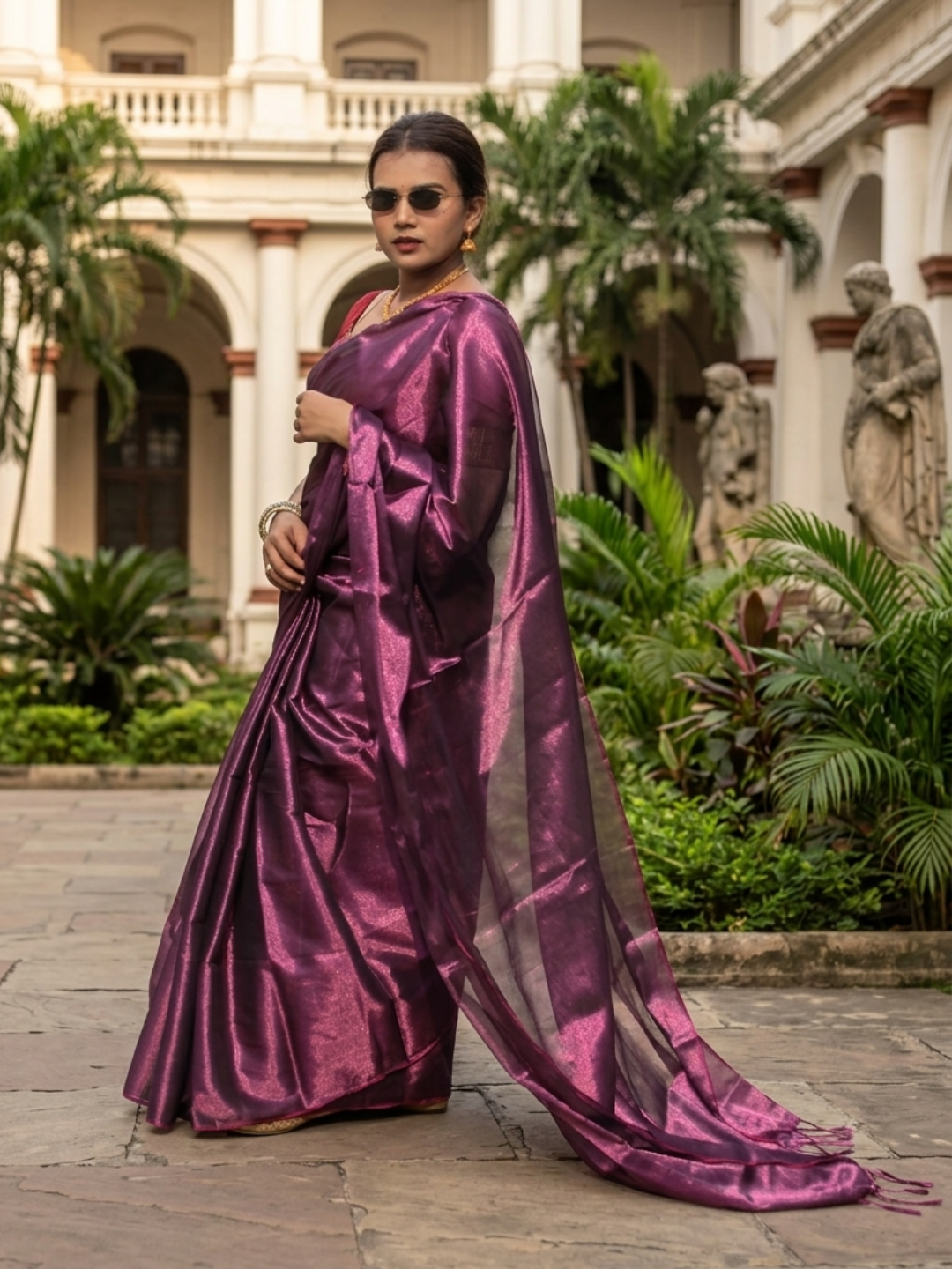 Aakar Purple Dusk | Purple Handloom Tissue Saree
