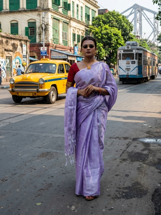 Aakar Jheel Kamal | Lavender Handloom Tissue Saree