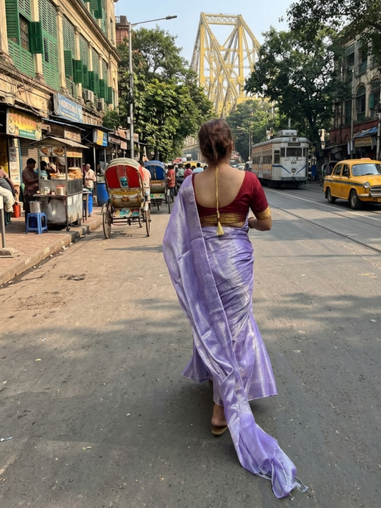 Aakar Jheel Kamal | Lavender Handloom Tissue Saree