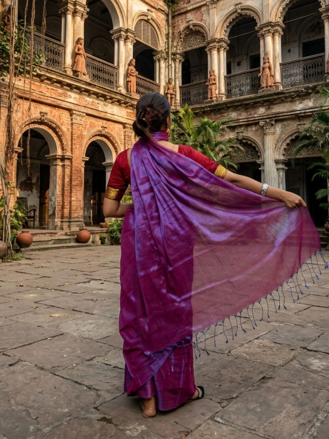 Aakar Orchid Mist | Purple & Blue Handloom Tissue Saree