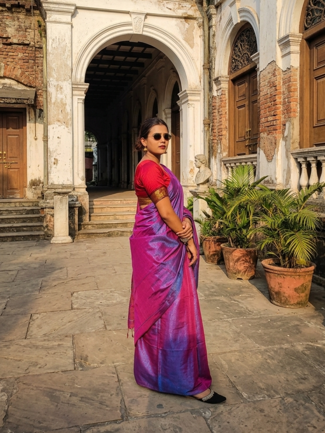 Aakar Orchid Mist | Purple & Blue Handloom Tissue Saree