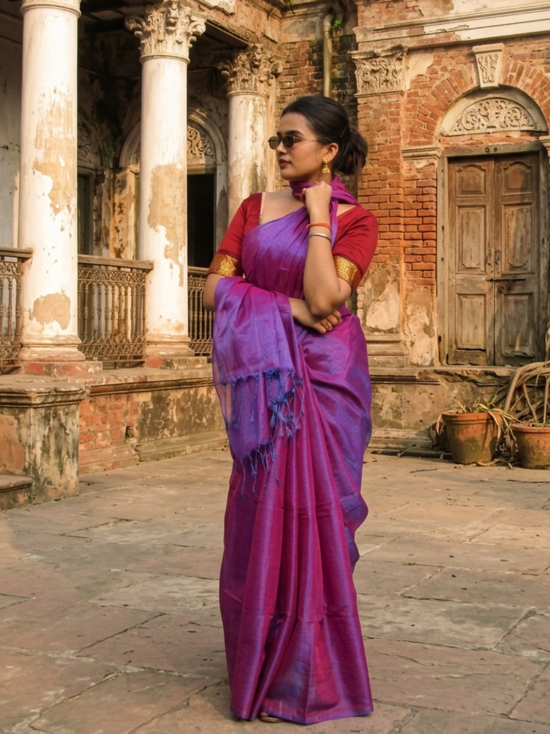 Aakar Orchid Mist | Purple & Blue Handloom Tissue Saree