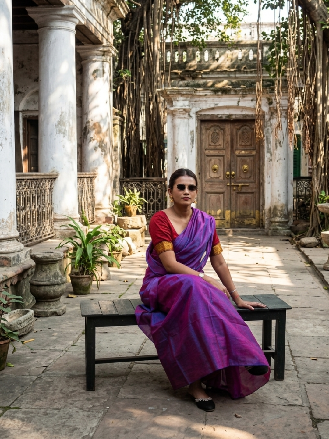 Aakar Orchid Mist | Purple & Blue Handloom Tissue Saree