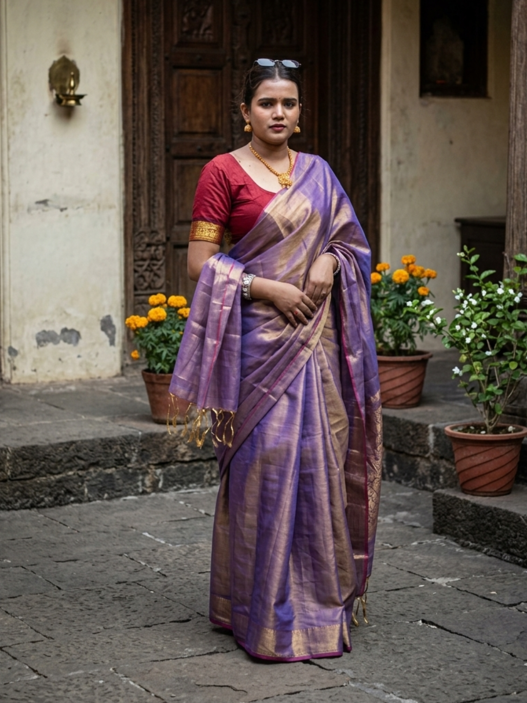 Aakar Sunehri Rush | Gold & Pink Handloom Tissue saree