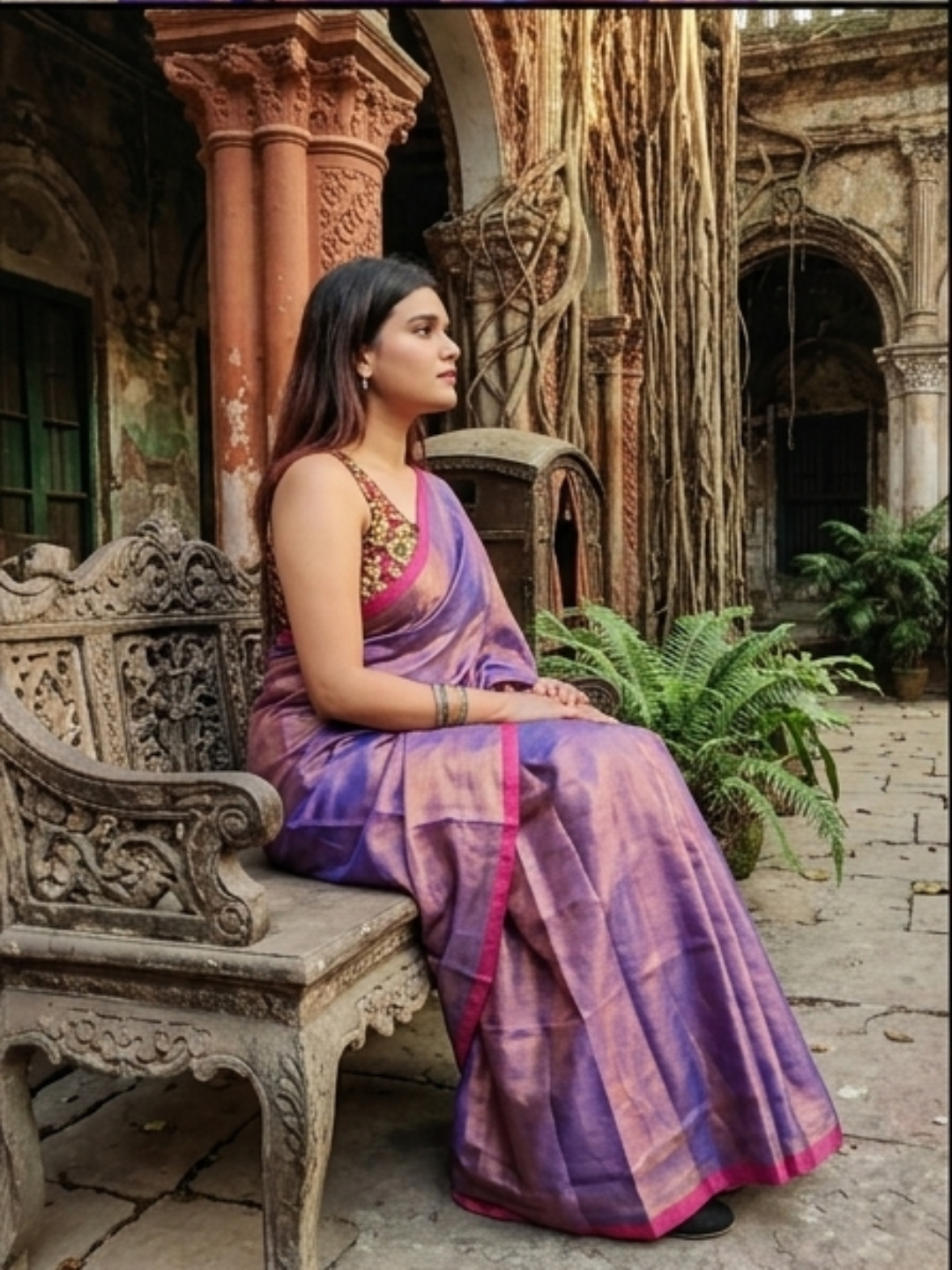 Aakar Midnight Melt | Copper & Blue Handloom Tissue Saree