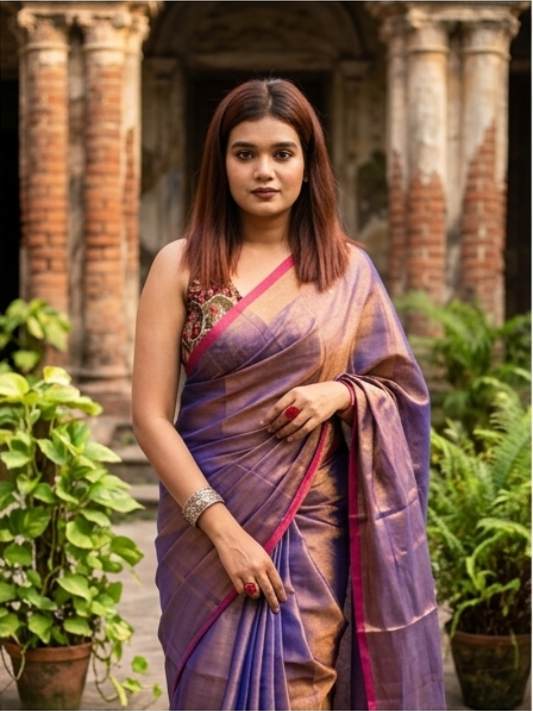 Aakar Midnight Melt | Copper & Blue Handloom Tissue Saree