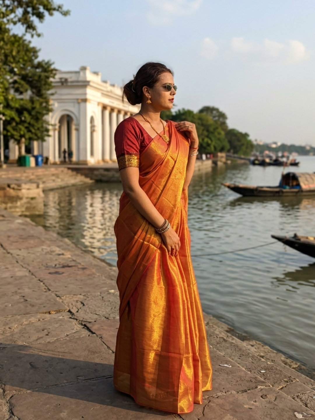 Orange Glow | Orange Handloom Tissue Saree
