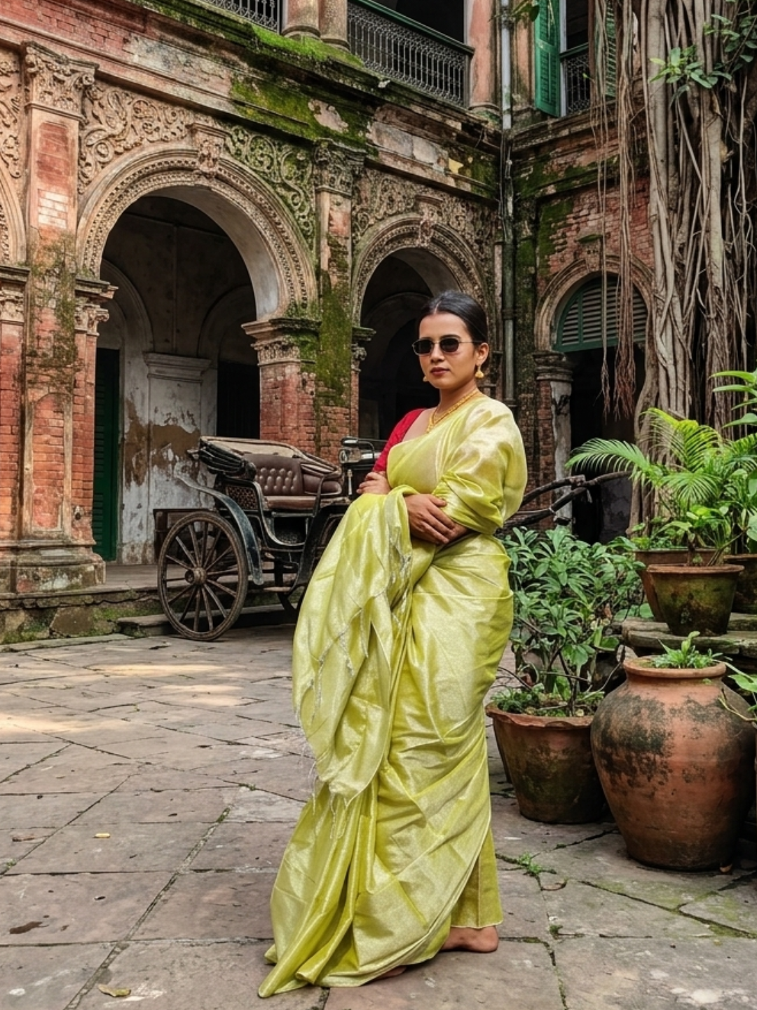 Aakar Citrine Breeze | Lime Yellow Handloom Tissue saree