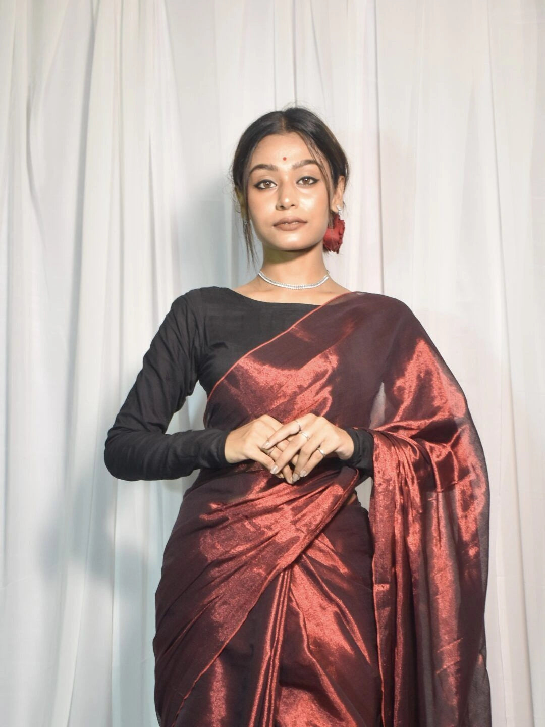 Wine Drizzle| Wine Red Handloom Tissue Saree