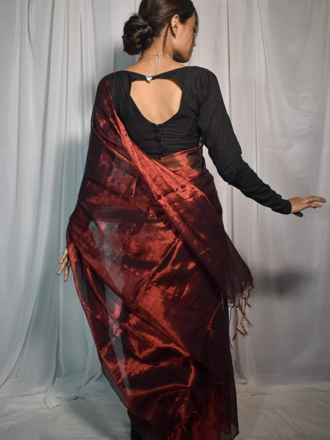 Wine Drizzle| Wine Red Handloom Tissue Saree