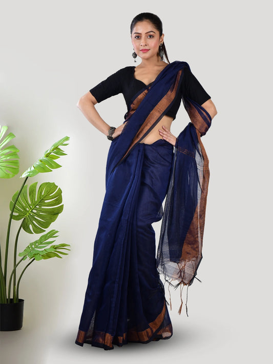 Nilvya | Blue Handloom Linen Saree