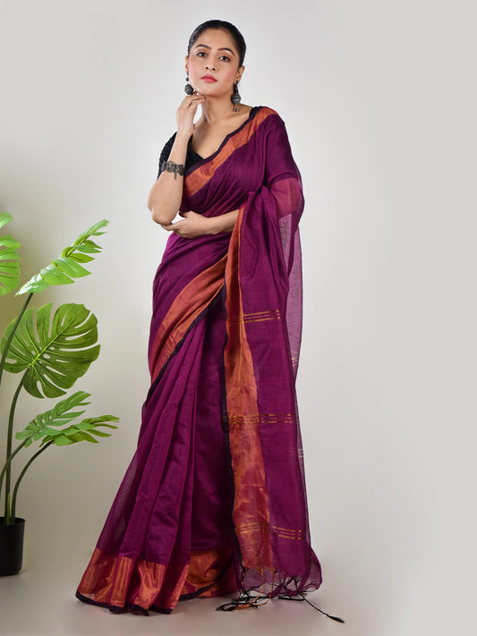 Lavender Chhaon | Purple Handloom Linen Saree