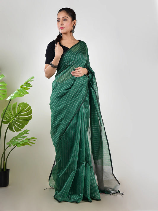 Mint Whisper | Turquoise Green Handloom Linen Saree