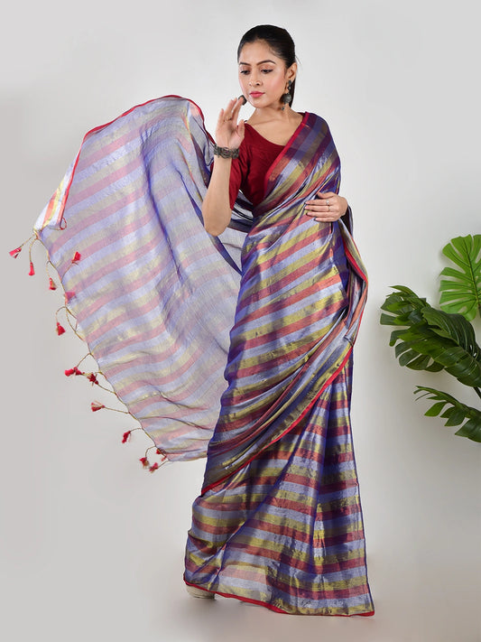 Rang Mehfil | Purple Multi Color handloom Tissue Saree