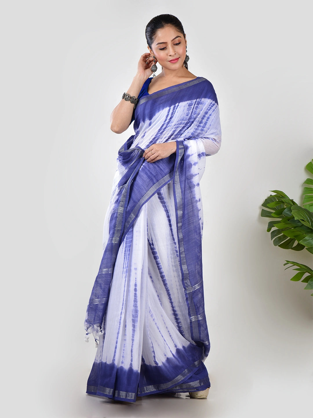 Megh Neela |  Blue Handloom Mul Cotton Saree