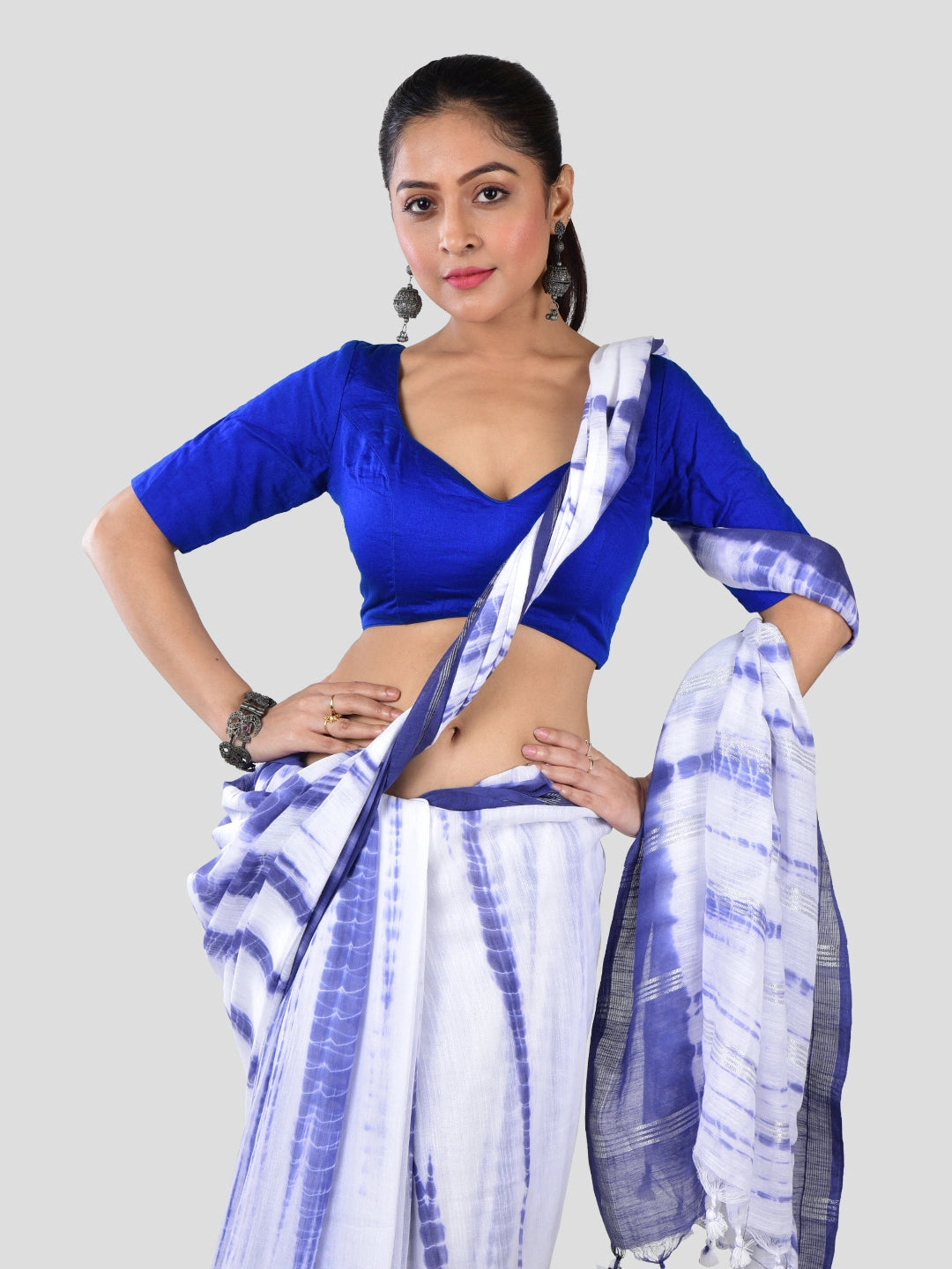 Megh Neela |  Blue Handloom Mul Cotton Saree