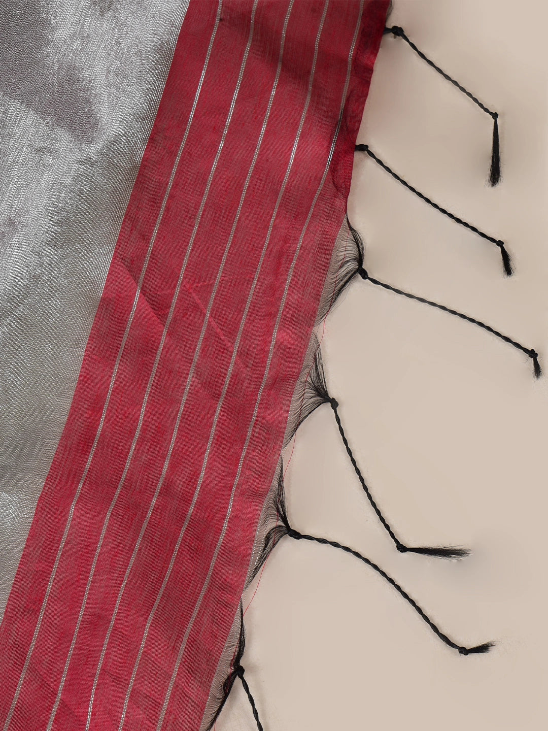 Kavi Kaavya | Red Handloom Linen Saree with White Zari Stripe