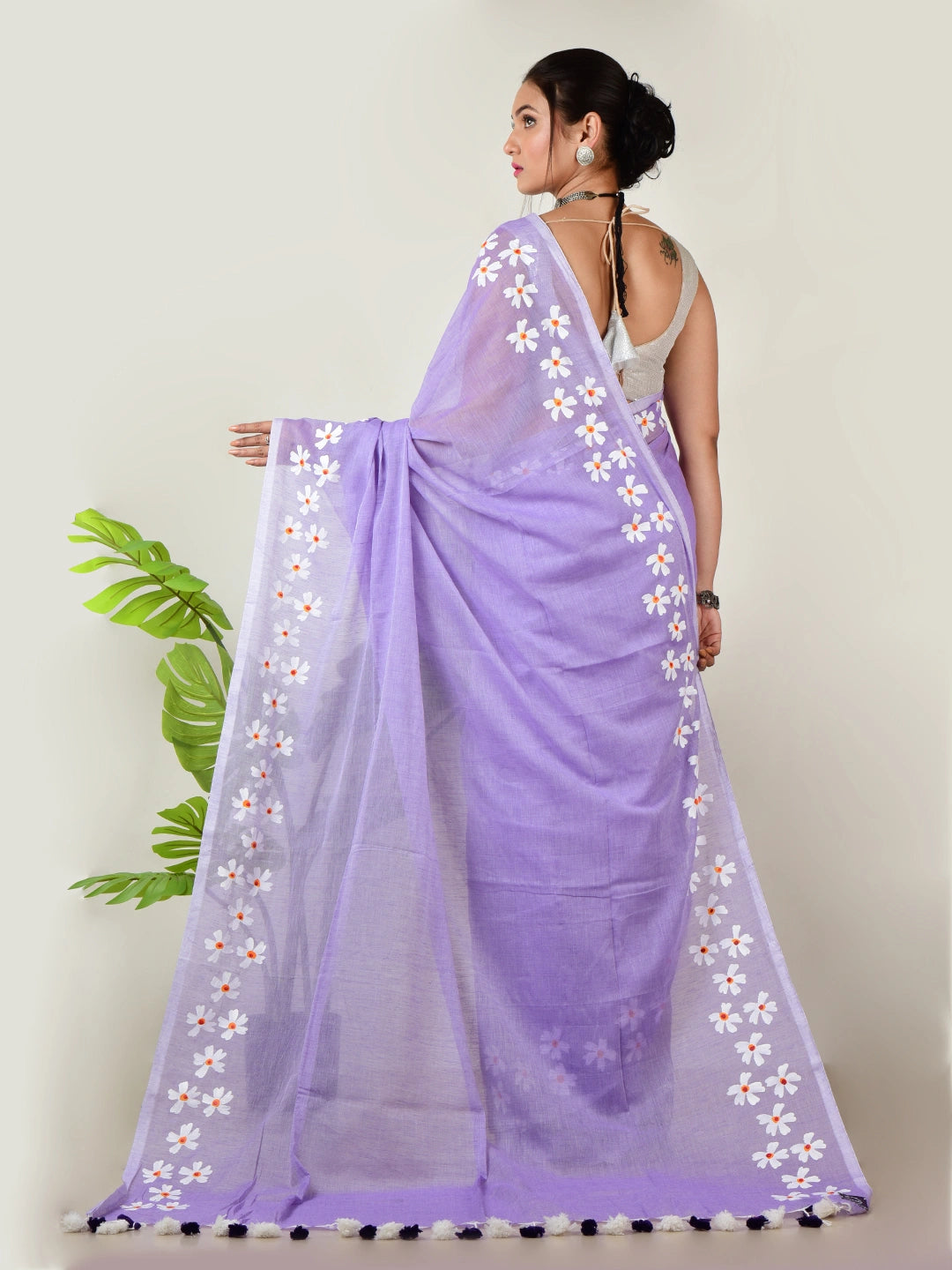 Komal Angan | lavender Handloom Cotton Saree with Delicate Handcrafted Floral Art