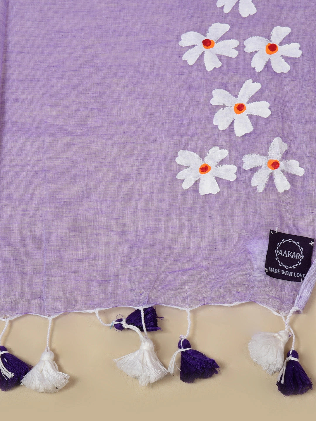 Komal Angan | lavender Handloom Cotton Saree with Delicate Handcrafted Floral Art