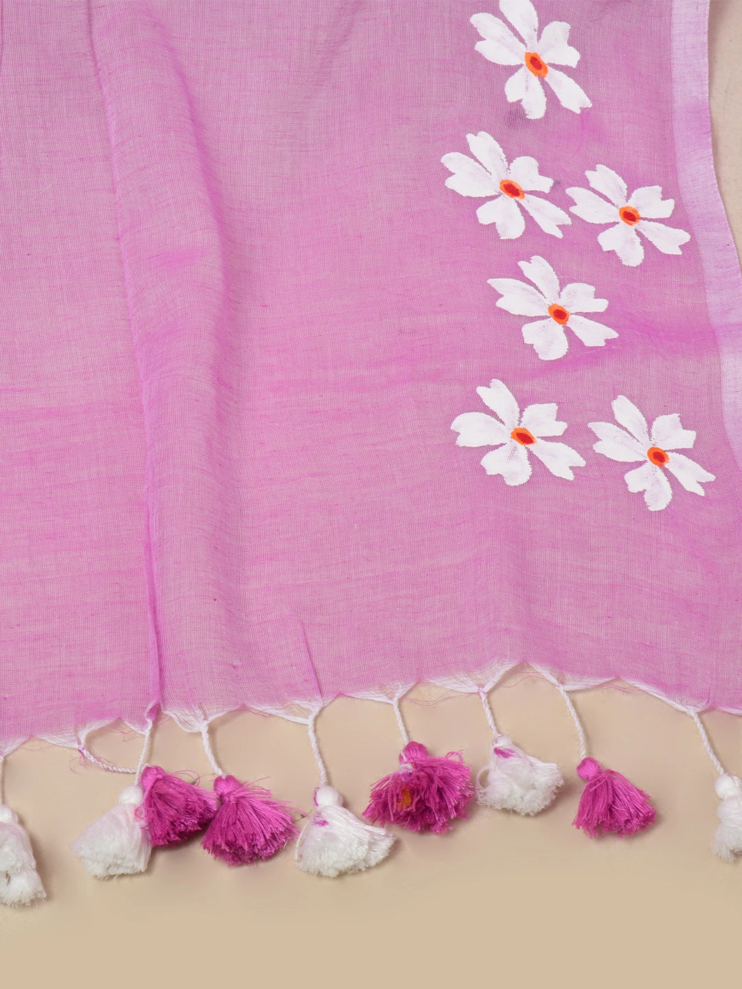 Gulabi Shaam | Dusty pink Handloom Cotton Saree with Delicate Handcrafted Floral Art