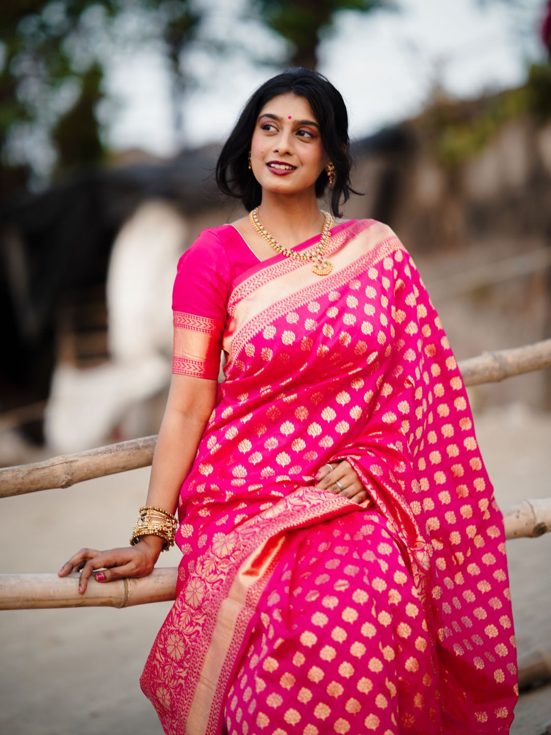 Gulabi Angan | Pink Handloom Banarsi Saree