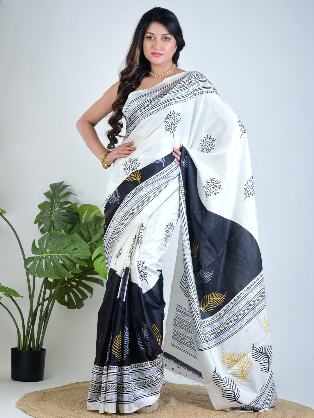 Pearl Whisper | White Silk Saree