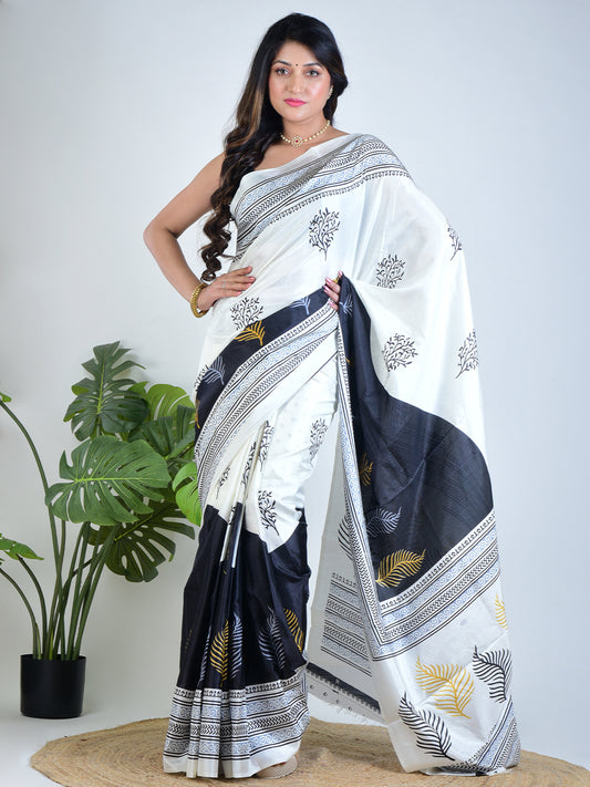 Pearl Whisper | White Silk Saree