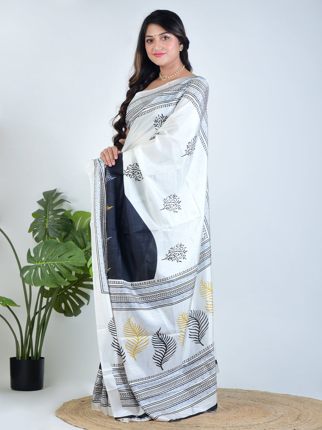 Pearl Whisper | White Silk Saree