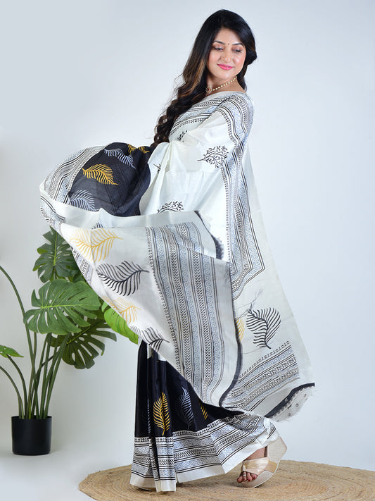 Pearl Whisper | White Silk Saree