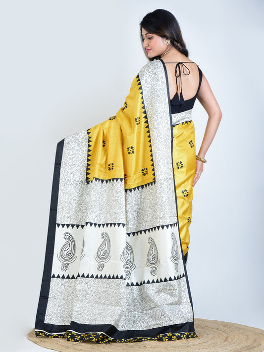 Saffron Glow | Yellow Silk Saree