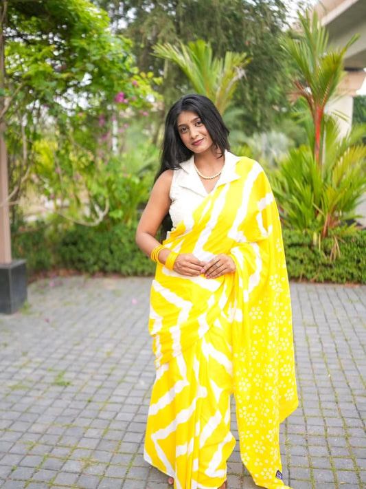 Sunehri Dhaara| Yellow Handloom Cotton Saree