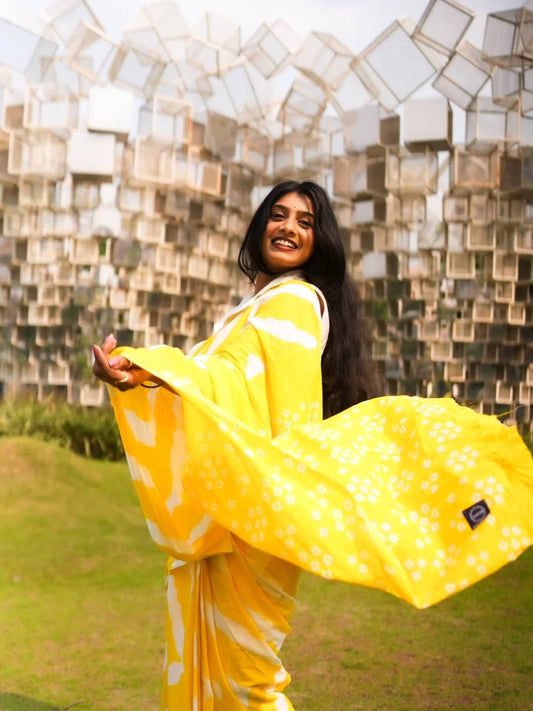 Sunehri Dhaara| Yellow Handloom Cotton Saree