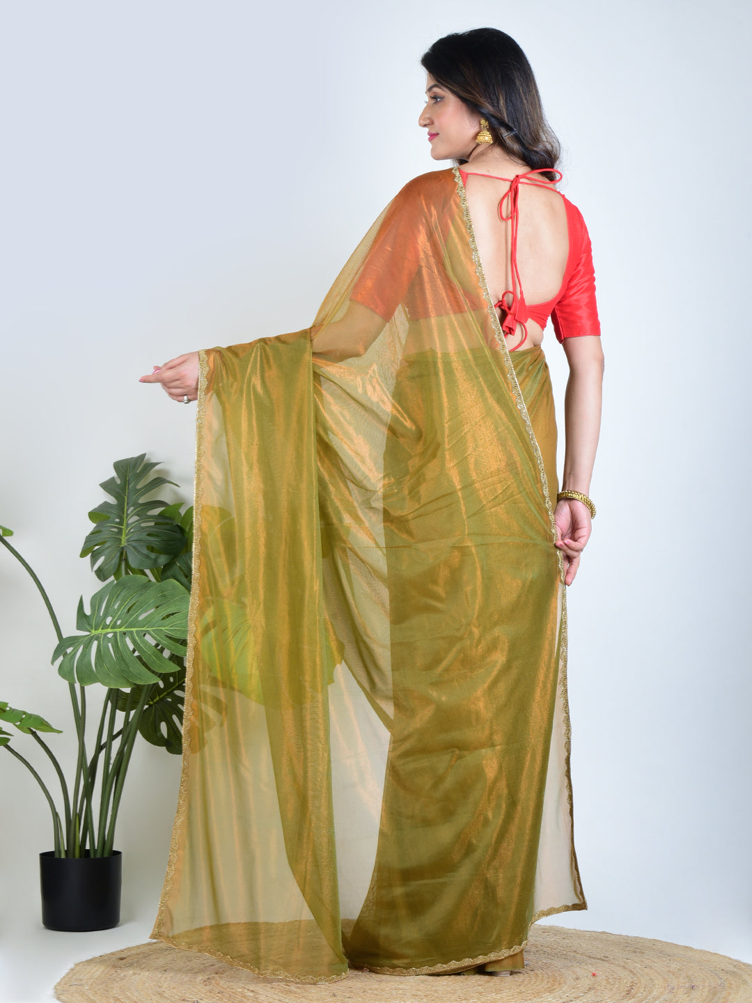 Emerald Aura | Green Tissue  Saree