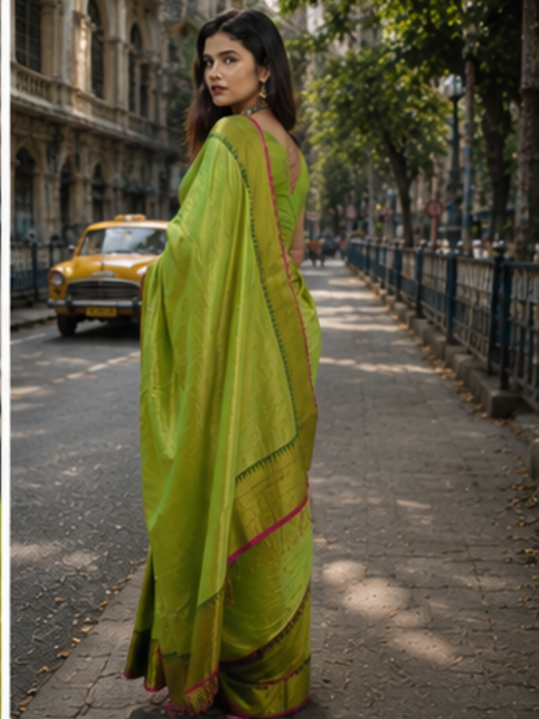 Mehndi Mayuri | Parrot Green Handloom Cotton Tissue Saree