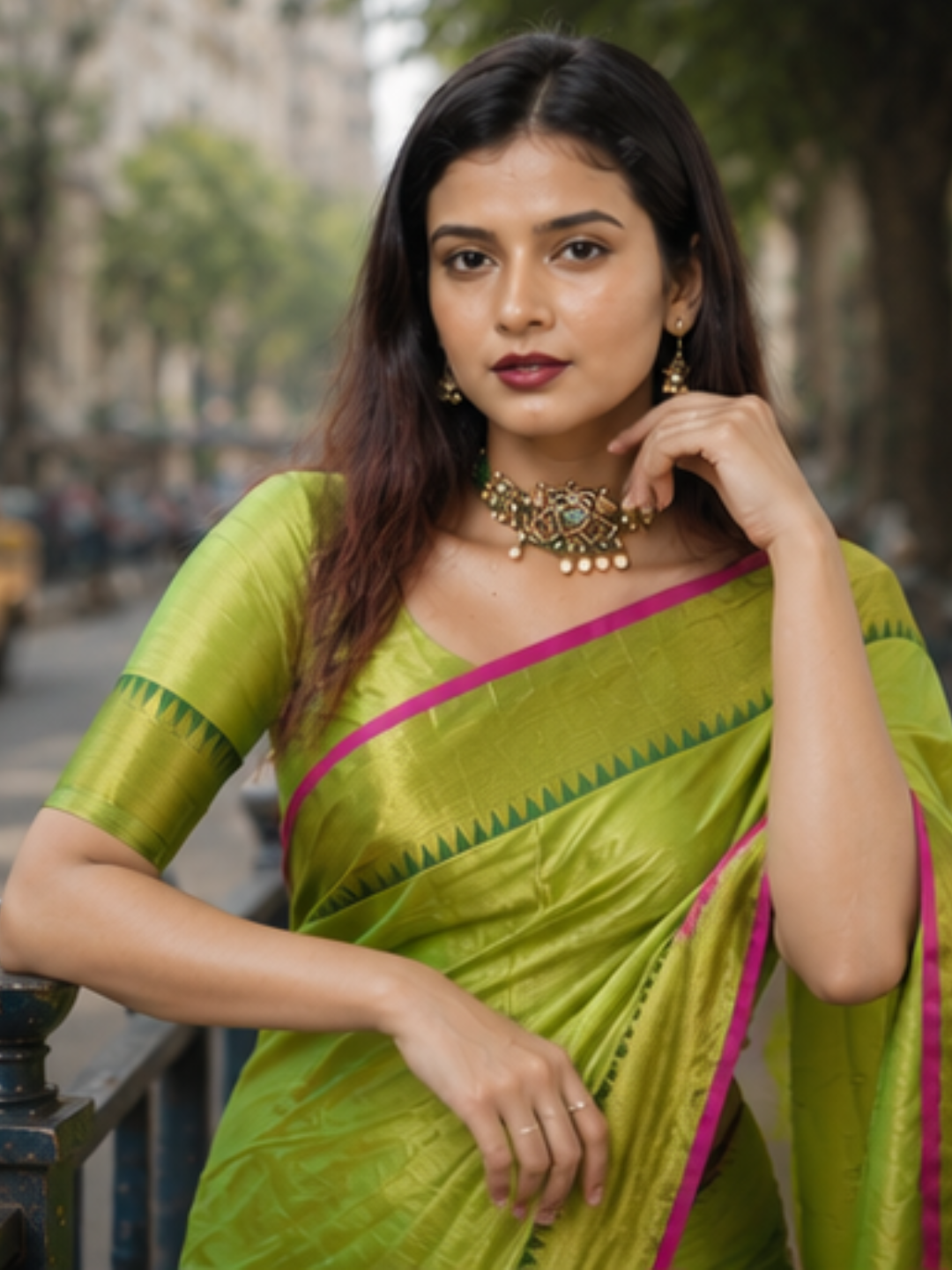 Mehndi Mayuri | Parrot Green Handloom Cotton Tissue Saree