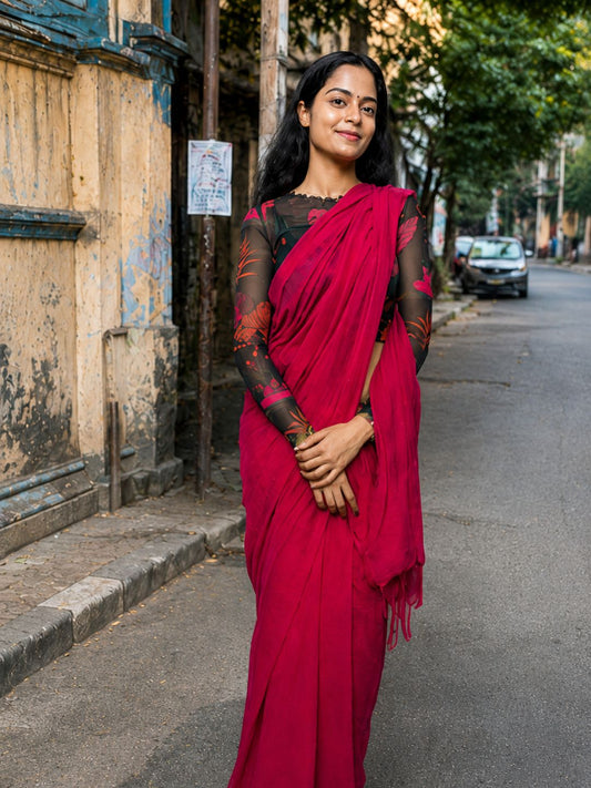 Aakar Pink Handloom Cotton Saree